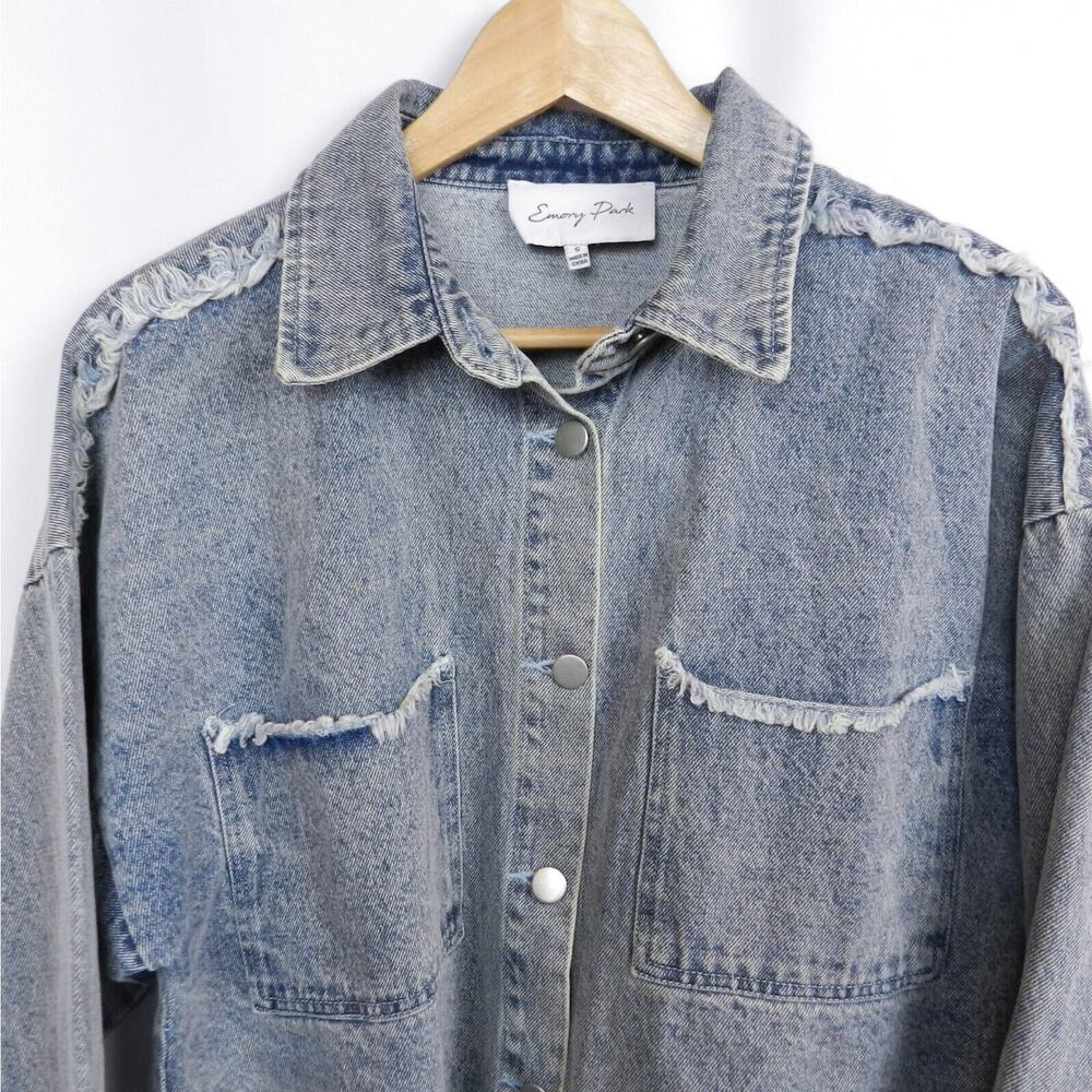 Emory Park Distressed Cutoff‎ Fringe Jean Jacket Size S Blue Faded Denim Western - Picture 10 of 10